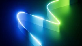 3D rendered animation of a curvy ribbon glowing with vibrant neon lights in a dark environment. Features a smooth blue-to-green gradient and a futuristic aesthetic. - Powered by Shutterstock - Get 15% off with code: PIKWIZARD15
