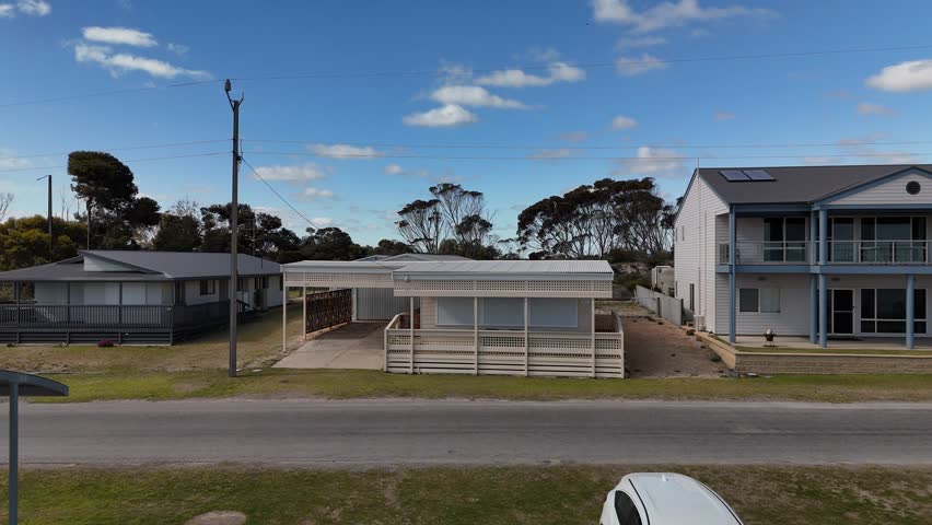 4K Aerial Drone View of Hardwicke Bay, Yorke Peninsula, South Australia – Longbottom Beach, Cove, Coastal Homes, Horseshoe Reef, and Farmland by the Australian Coastline