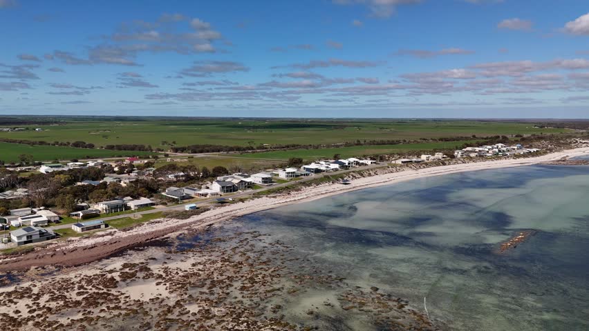 Hardwicke Bay, Yorke Peninsula, South Australia – 4K Aerial Drone Footage of Longbottom Beach, Coastal Houses, Estates, Farmland, Horseshoe Reef and Scenic Cove Along the Australian Coastline