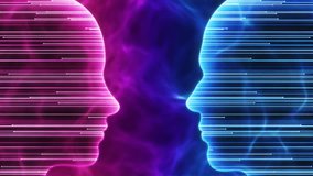 Female and Male head silhouettes Abstract Energy Plasma Light streaks Motion Background with Seamless Looping Blue Pink Purple Violet Cyan - Powered by Shutterstock - Get 15% off with code: PIKWIZARD15