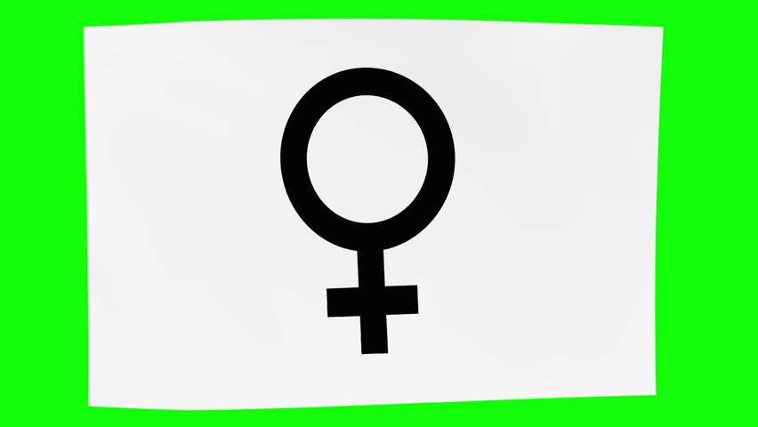 White flag in motion with a black and green chroma symbol of a woman - Powered by Shutterstock - Get 15% off with code: PIKWIZARD15