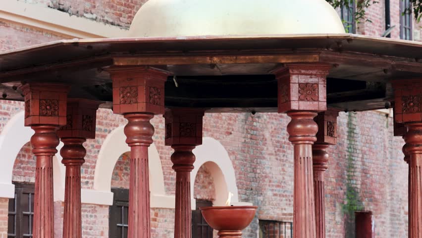 torch or flambeau in remembrance of indian freedom fighter at historic cellular jail andaman video is taken at the Cellular (Kala Pani) Jail, Andaman Nicobar Islands, India.