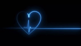 Glowing blue neon heart with pulsing electrocardiogram line, seamless looping animation symbolizing health, love, and digital connection on a dark background - Powered by Shutterstock - Get 15% off with code: PIKWIZARD15