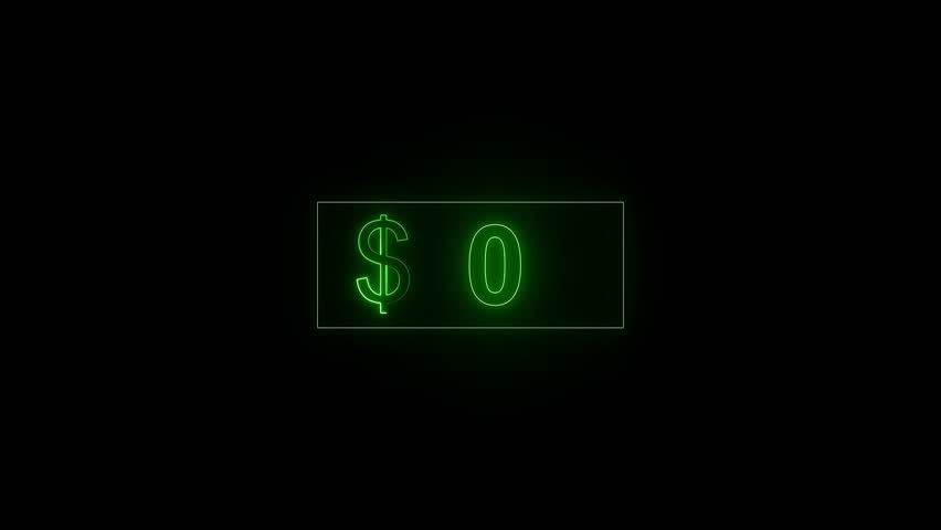  Neon Dollar Counter Animation. Animated Money Counter from 0 to 100 used dollar neon line. 4K video.