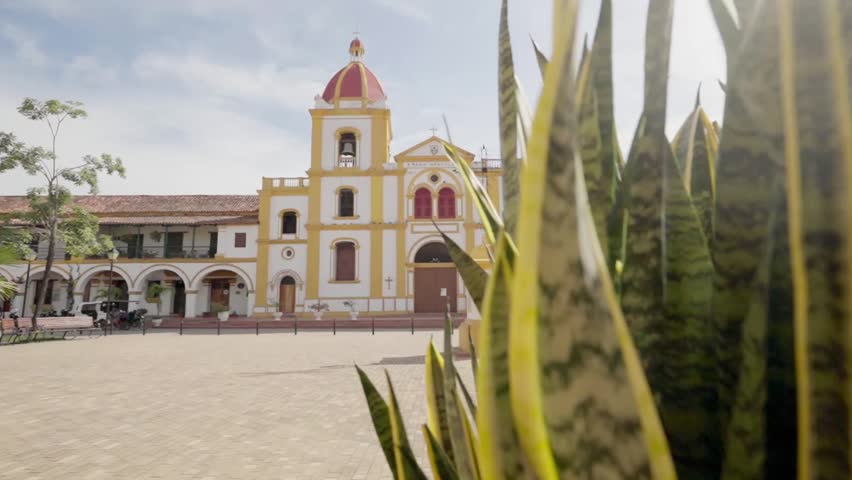 The santa barbara church with its colonial architecture is located in a square in mompox, colombia