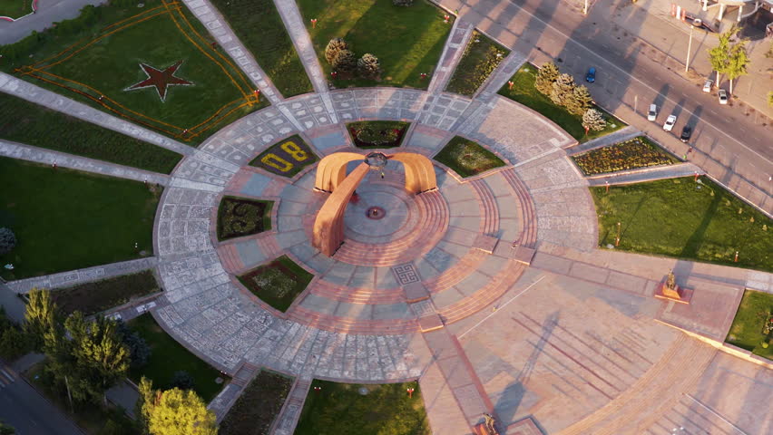 Eternal Flame At Victory Square Dedicated To The Victory During The WWII In Bishkek, Kyrgyzstan. - aerial shot