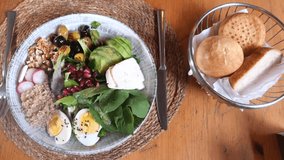 Healthy salad bowl with eggs and bread at a cozy cafe - Powered by Shutterstock - Get 15% off with code: PIKWIZARD15