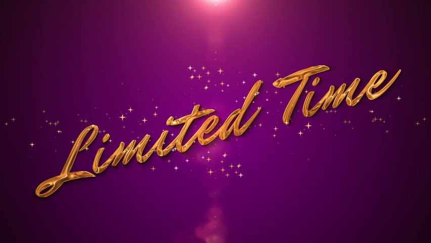 Golden “Limited Time” text animation with sparkling particles, shiny glow, and festive light effects. A modern and dynamic design, perfect for sales, promotions, exclusive offers, flash deals, busines