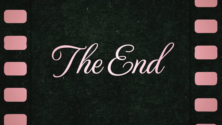 Vintage film reel animation showing “The End” title card. Retro silent movie ending screen with old cinema style, classic typography, and nostalgic film effect.