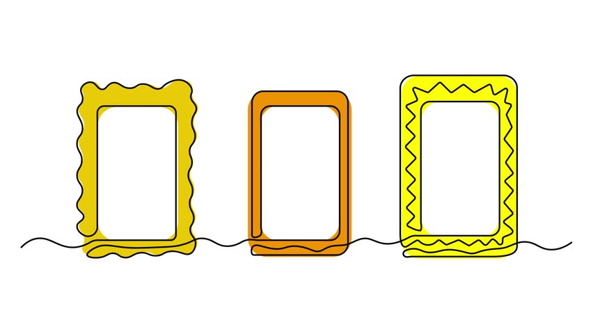 Three empty picture frames, Self drawing animation one continuous line draw, logo on white background