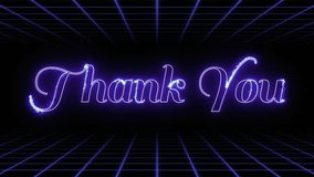 Neon “Thank You” outro animation with glowing blue text on retro futuristic grid. Digital aesthetic for video endings, greetings, and creative design projects. - Powered by Shutterstock - Get 15% off with code: PIKWIZARD15