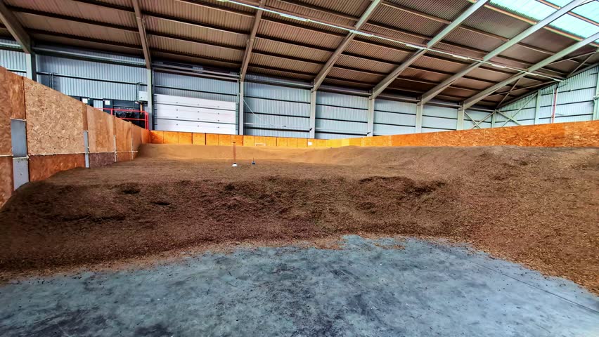 Grains stored indoors in Dobele, Latvia, industrial agriculture setting