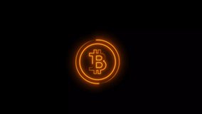 Neon glowing gold color Blockchain Bitcoin Icon 4k video animation. Bitcoin money coin. Coin Bit coin icon animation. Cryptocurrency. Neon Bitcoin symbol animation. Money, payment, cash, pay icon. - Powered by Shutterstock - Get 15% off with code: PIKWIZARD15