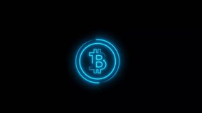 Neon glowing blue color Blockchain Bitcoin Icon 4k video animation. Bitcoin money coin. Coin Bit coin icon animation. Cryptocurrency. Neon Bitcoin symbol animation. Money, payment, cash, pay icon. - Powered by Shutterstock - Get 15% off with code: PIKWIZARD15