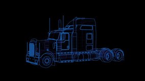 Futuristic 3D wireframe truck animation rotating 360 degrees on a black background. High-tech digital blueprint visualization of a semi-truck, perfect for logistics, transportation, technology, and en - Powered by Shutterstock - Get 15% off with code: PIKWIZARD15