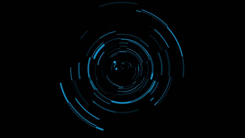 Abstract blue concentric arcs and lines rotate on black background. Seamless loop for technology, data loading screen, or futuristic HUD element. Sci-fi portal or clock-like motion graphic - Powered by Shutterstock - Get 15% off with code: PIKWIZARD15