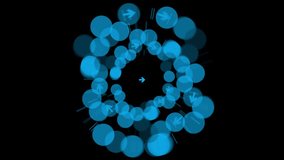A vortex of blue bokeh circles and arrows moves toward center on black background. Abstract concept for data flow, network communication, or technology tunnel. Seamlessly looped visual effect VFX - Powered by Shutterstock - Get 15% off with code: PIKWIZARD15