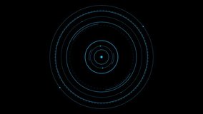 Abstract heads-up display with glowing blue concentric circles, data points, and markers. Seamless loop for sci-fi, tech, or data visualization. Isolated on black background for overlay - Powered by Shutterstock - Get 15% off with code: PIKWIZARD15