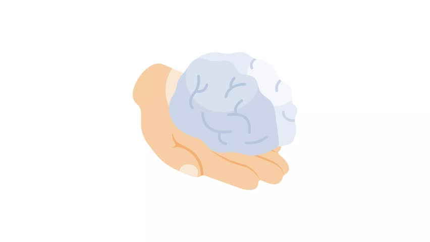 Human brain on hand, concept isometric icon video of artificial intelligence brain