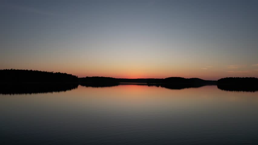 Aerial shot from lake Saimaa. The biggest lake from Finnland during a stunning sunset.