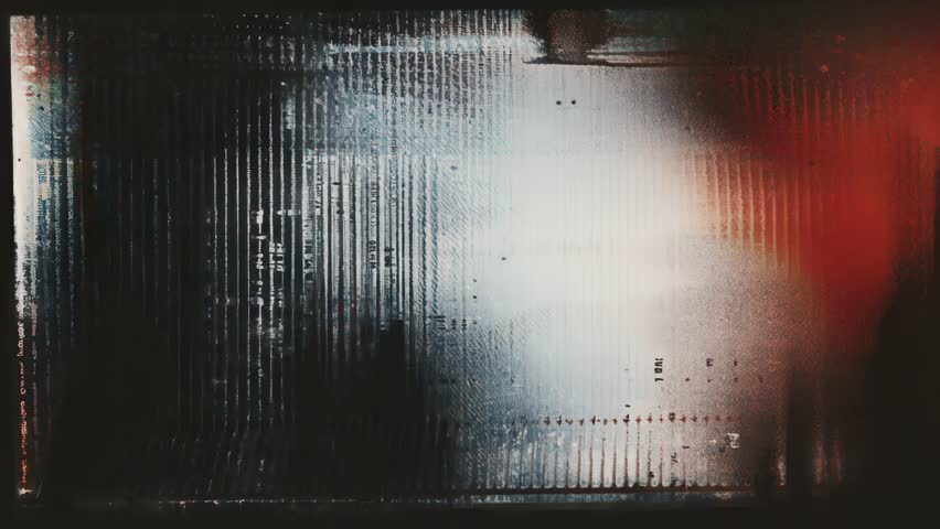 Industrial grunge glitch blur with warm orange and white smear turbine like motion VHS drift soft bloom deep shadows and worn analog texture seamless loop