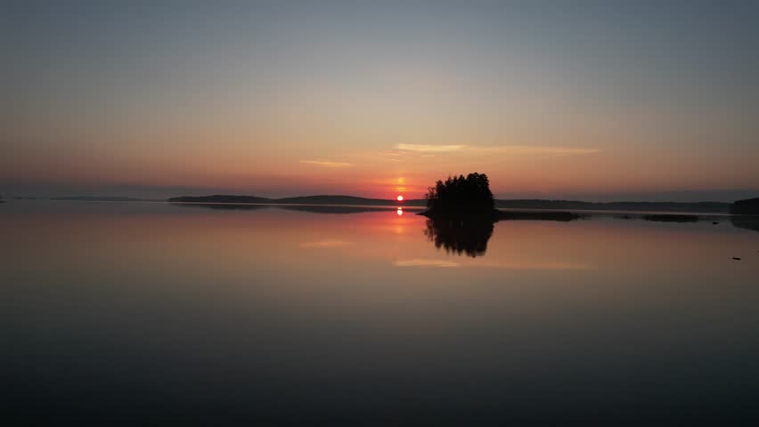 Stunning sunset on the lake saimaa in finland.