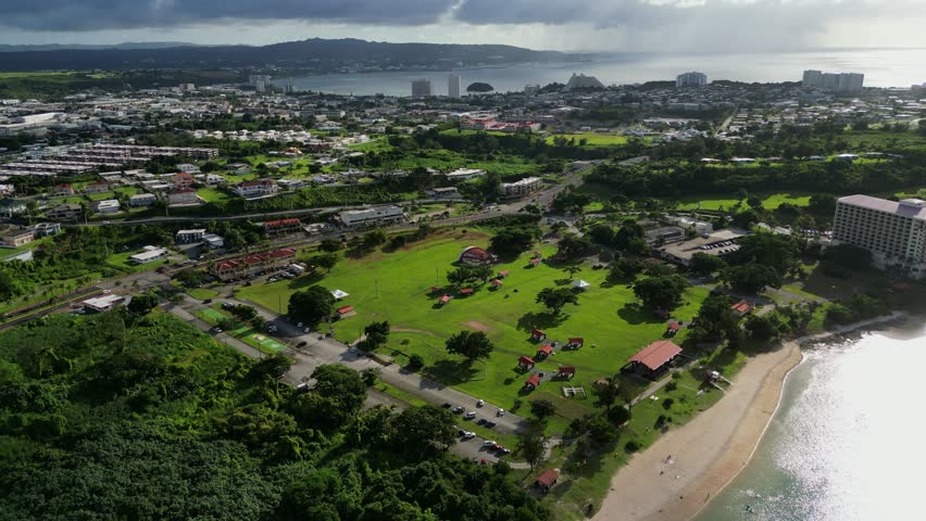 Aerial View Over The Hilton Guam And Surroundings In Tumon Bay, Hilton Road, Tumon, Guam - Drone Shot