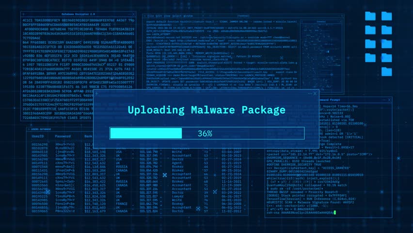 Malware Upload and Installation Progress – Cyber Security Hacking Console Animation Background