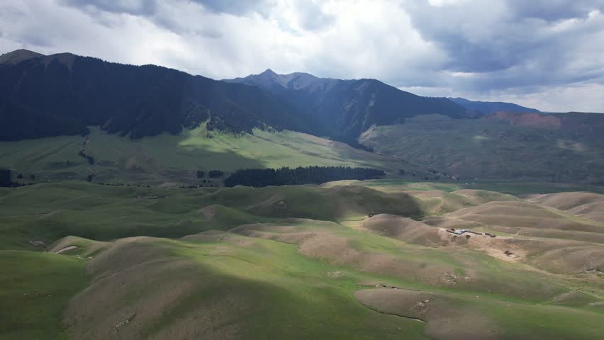 Aerial phooraphy of mountins,rassland and forests in Xinjiang Povine in western China