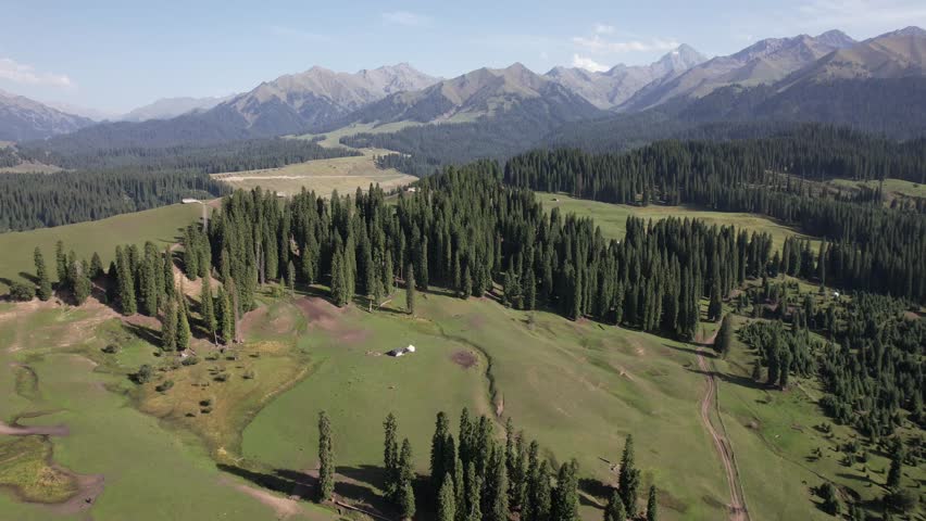 Aerial phooraphy of mountins,rassland and forests in Xinjiang Povine in western China