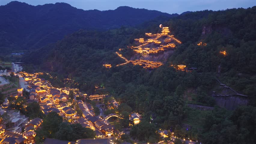 Wangxian Valley Scenic Area in Jiangxi, China, is a dreamlike immortal town built in the valley, a world of martial arts, and Chinese style Eastern architecture
The Oriental Town under Night Lights