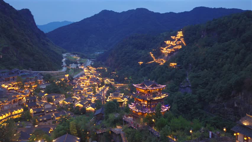 Wangxian Valley Scenic Area in Jiangxi, China, is a dreamlike immortal town built in the valley, a world of martial arts, and Chinese style Eastern architecture
The Oriental Town under Night Lights