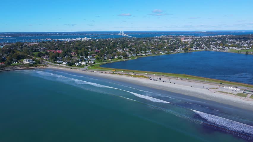 Newport Harbor aerial view in Narragansett Bay, city of Newport, Rhode Island RI, USA. 