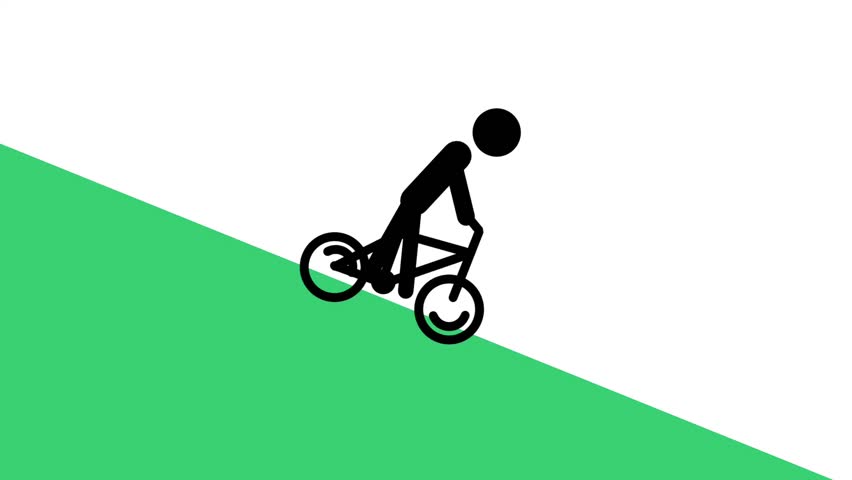 A cyclist rides down a steep green slope, symbolizing adventure, challenge, thrill, and the pursuit of freedom in outdoor exploration