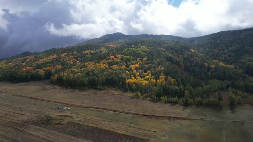 Aerial phooraphy of mountins,rassland and forests in Xinjiang Povine in western China