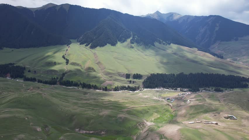 Aerial phooraphy of mountins,rassland and forests in Xinjiang Povine in western China