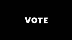 Vote text animation in bold white on a dark background, perfect for elections, democracy, decision making, and political campaigns. - Powered by Shutterstock - Get 15% off with code: PIKWIZARD15