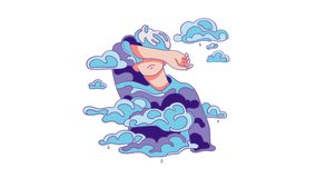 2d animation of abstract sad, tired, young gray-haired guy in blue sweater, covering face with hand feeling sadness, lonely, worried. Unhappy teen boy in the rain in gloomy clouds on white background. - Powered by Shutterstock - Get 15% off with code: PIKWIZARD15