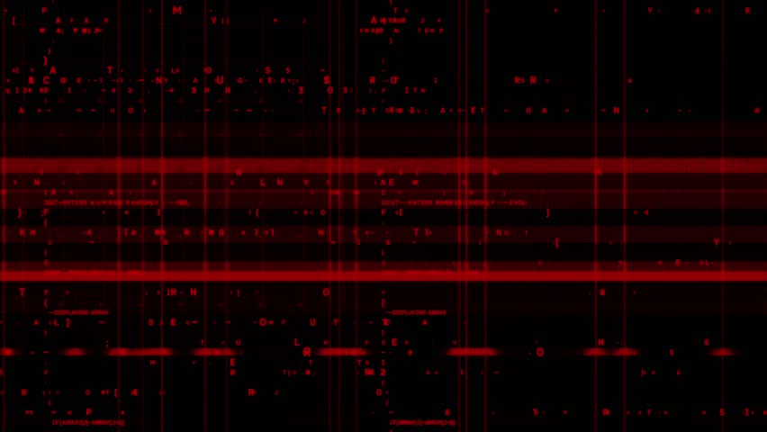Abstract background of red digital noise, glitches, and corrupted data fragments. Seamless loop for technology, cybersecurity, error screen, or hacking concepts. Futuristic bad signal effect