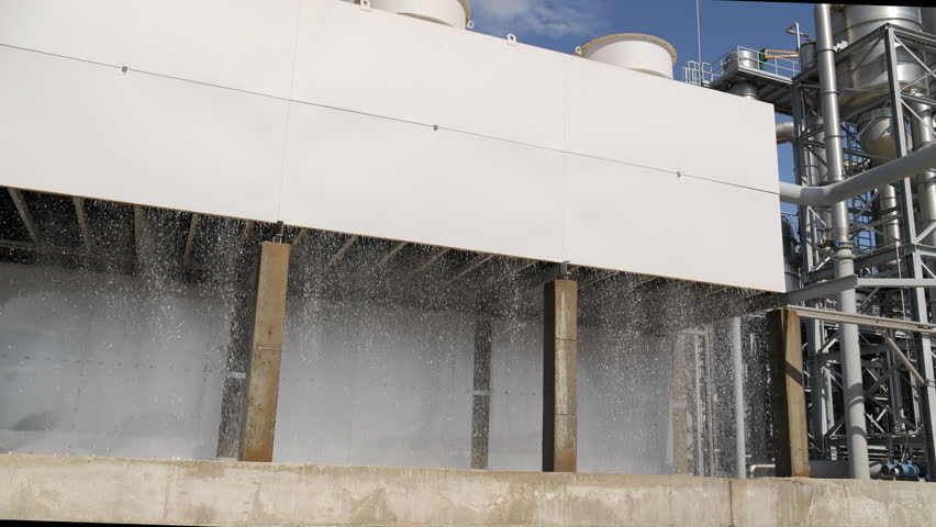 Cooling tower with water flow in industrial plant