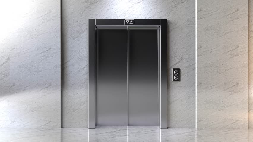 Elevator doors opening in seamless loop with green screen background. Perfect for chroma key, VFX, corporate, business, and creative video editing projects.