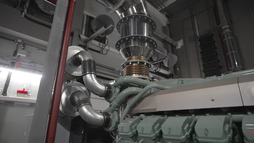 Smooth surface of steel tube gleams under cold light. Surrounding metallic panels amplify futuristic atmosphere of underground project