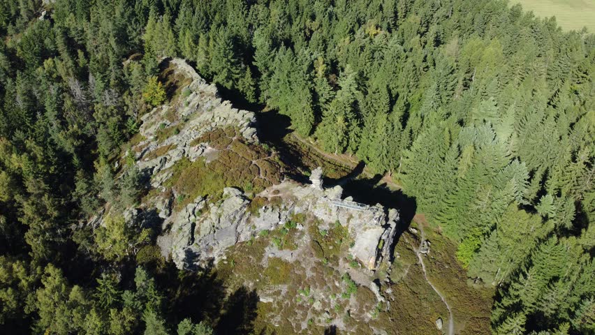 Aerial view of big Stone, Rock in the middle of the forest