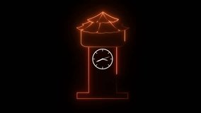 Clock tower neon red glowing animation, futuristic architecture landmark, urban countdown symbol, productivity and time management design - Powered by Shutterstock - Get 15% off with code: PIKWIZARD15