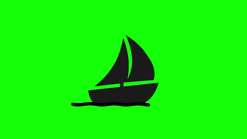 Silhouete sailing boat on a green background