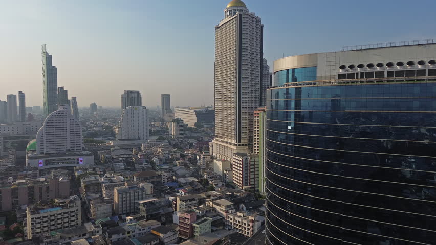 Aerial high view of skyscrapers in Bangkok city, Thailand, 4k