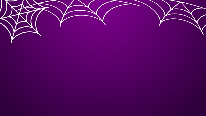 Animated Halloween video with smiling and winking pumpkin lanterns forming glowing frame on purple background, spider web on top, spooky festive seasonal motion graphic holiday. Copy space