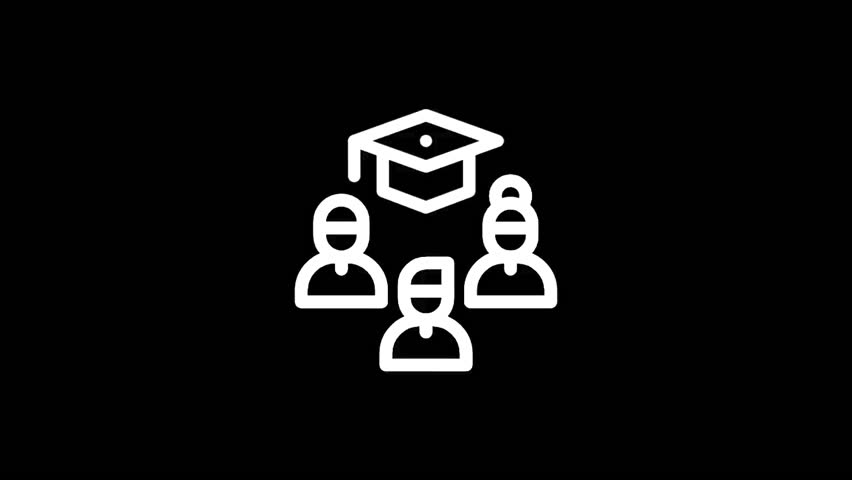 A simple icon depicts a group of students with a graduation cap, symbolizing education and achievement.