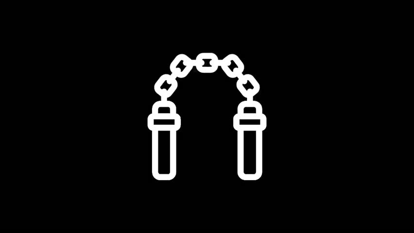 A simple white outline of nunchucks is displayed against a stark black backdrop, perfect for martial arts or icon designs.