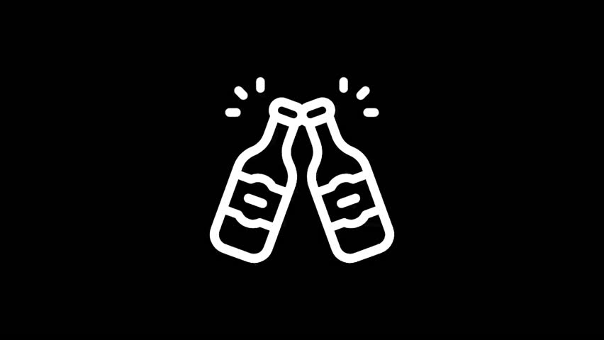 Two beer bottles clinking together, representing a toast or celebration, with a simple, modern design on a black background.